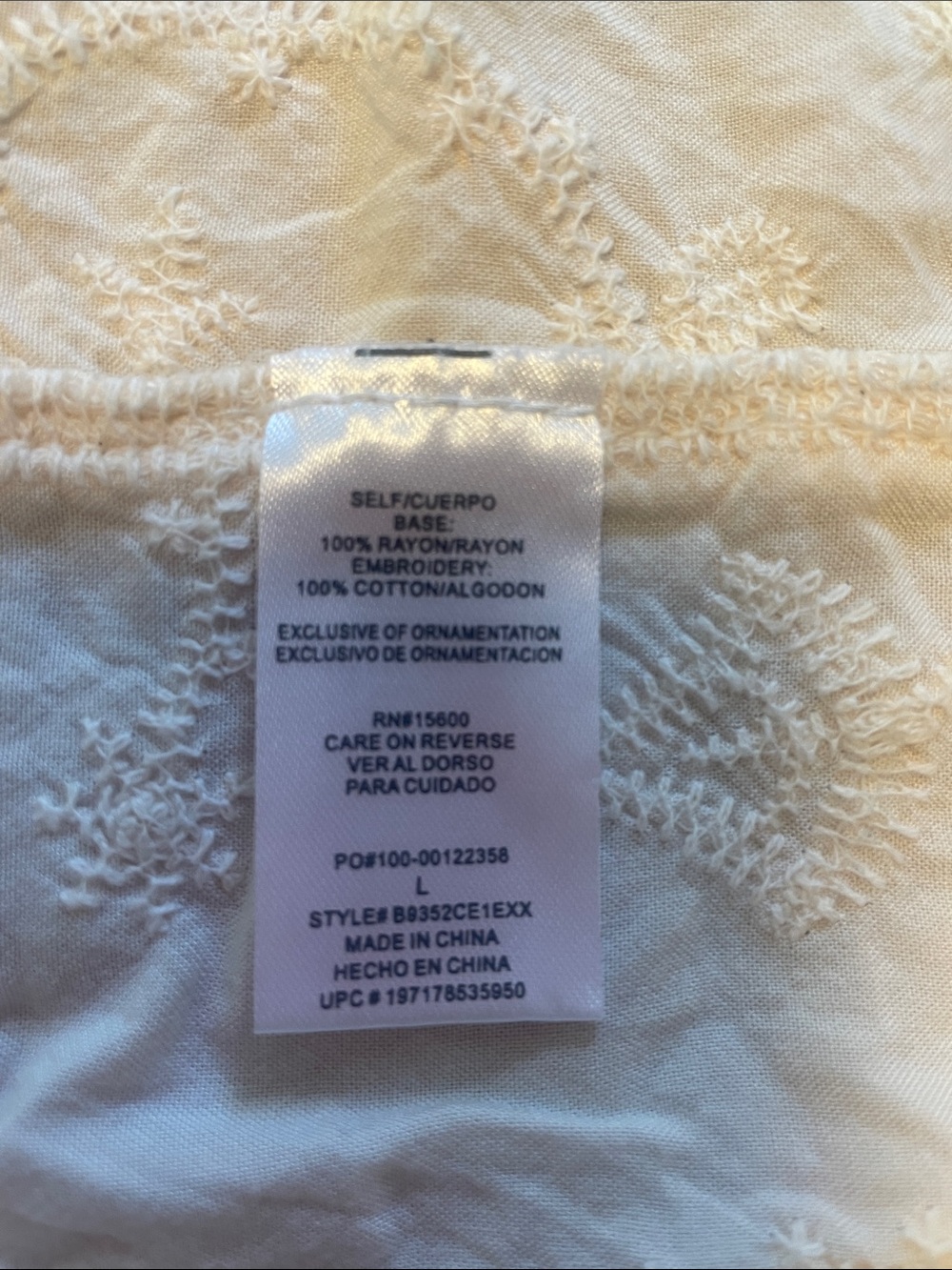 EUC Democracy Boho Cream embroidered Tunic size L - Picture 8 of 12